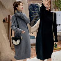 Pregnant women sweater long autumn winter clothes 2021 new size loose high neck pregnant women dress knitted base skirt