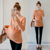Pregnant womens spring clothing blouses 2021 new loose Korean version elastic pregnant woman t-shirt long sleeve undershirt for the spring and autumn season