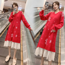 Pregnant women autumn winter sweater long Korean version of loose 2021 new size pregnant women knitted base shirt dress