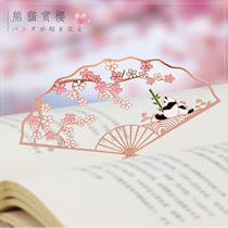 Panda cherry blossom rose gold metal folding fan bookmark literary and creative Cherry Panda send teacher send classmate gift Elegant gift box Beautifully packaged tote bag