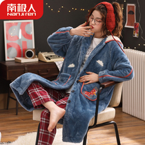 Antarctic nightgown womens autumn and winter coral velvet mid-length pajamas womens thickened flannel nightgown home clothes