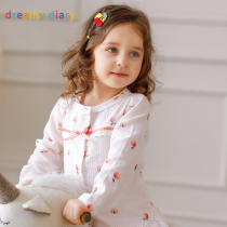 Childrens pajamas spring and autumn cotton double gauze breathable cute loose lace girl home summer thin set