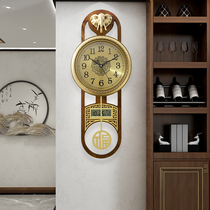 New Chinese style pure copper wall clock Living room wall clock Household solid wood light luxury fashion wall clock Chinese style wall-mounted quartz clock