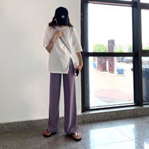 Ice silk wide leg pants womens high waist drop feeling chopsticks pants summer thin straight tube casual pants