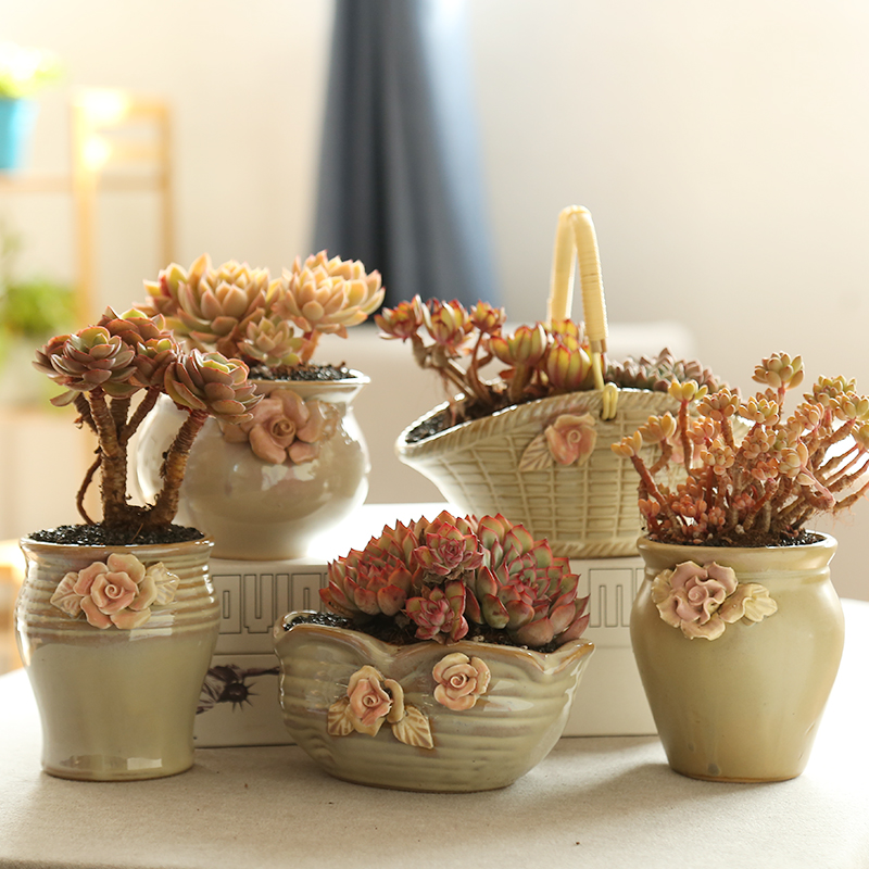 End fleshy flower pot small platter pinch flower Korean big caliber combination old running the creative special indoor ceramic POTS