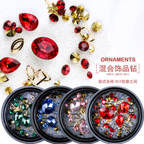 Nail jewelry new rhinestone full set storage box Nail stickers Diamond super flash set pointed flat-bottomed shaped diamond mixed nail art tools fake nail stickers transparent nail pieces full stickers seamless finished light therapy