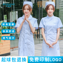 Blue nurse suit short sleeve womens summer dress season round neck doll collar beauty salon uniform two-piece set