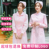 Nurse uniform pink long sleeve winter dress female doll collar white coat round neck beauty home work uniform suit
