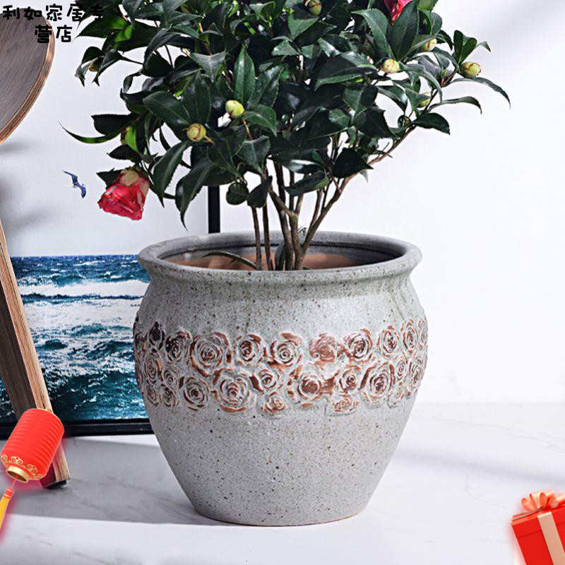 Rose flower pot ceramic large clearance high basin to heavy rich clay POTS to restore ancient ways air garden to plant trees living room floor