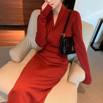 French small fragrant style knitted long skirt high-grade feel with coat temperament base red dress children autumn and winter