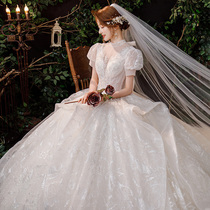 French wedding dress 2021 new bride main yarn simple temperament retro heavy industry tail small Man senior sense summer