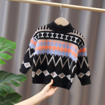 Childrens sweater boys mink velvet pullover autumn and winter knitwear baby Korean version of foreign atmosphere Tide plus velvet thickened children