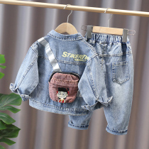 Baby spring and autumn suits foreign boys Net red fashionable autumn clothes handsome denim tide childrens childrens boys