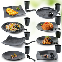 Melamine tableware covered with rice fried rice fried noodles plate commercial restaurant plastic dish Black barbecue restaurant buffet plate