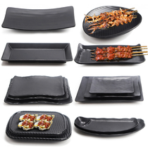 Melamine black barbecue plate commercial barbecue restaurant special dish plastic black sushi plate creative hot pot tableware