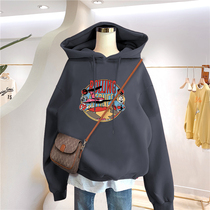 women's spring autumn thin mid-length thickened loose fleece bf korean style new 2022 hooded top