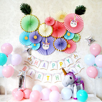 Birthday decoration scene layout childrens simple girl girl birthday party net red Chinese style background wall