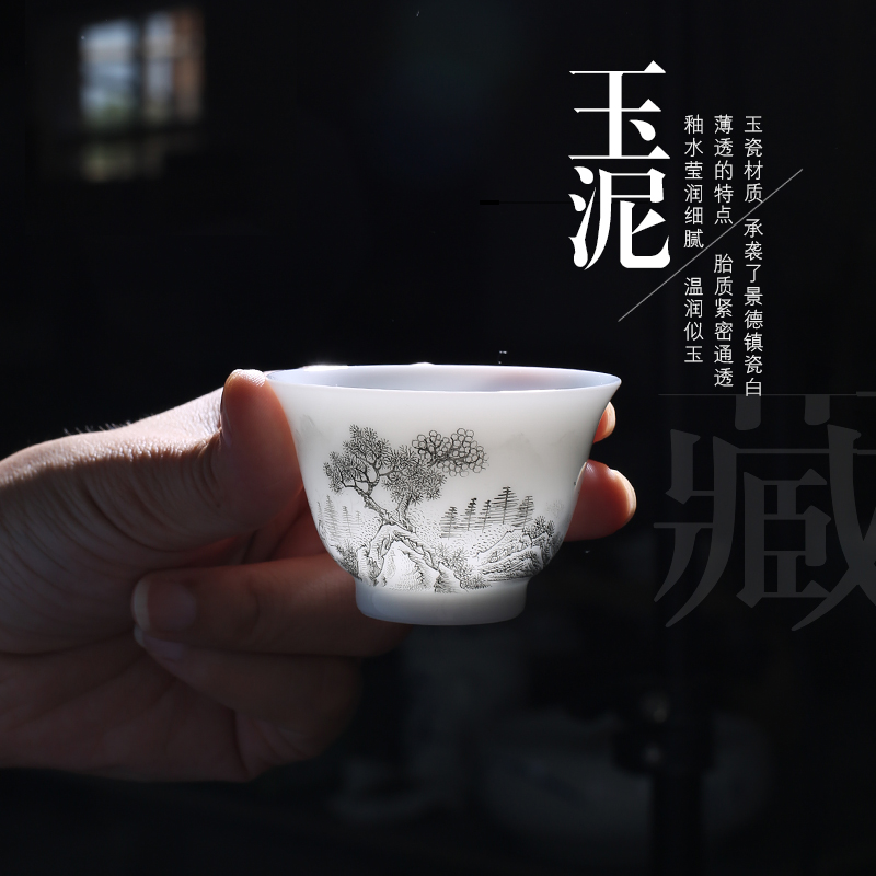 Jingdezhen up the fire which high - grade checking ceramic cups master cup hand - made kung fu tea set sample tea cup single CPU