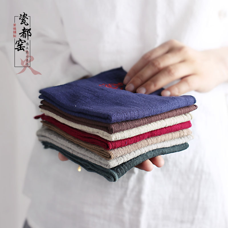 Absorbent cotton and linen household of Chinese style tea table cloth embroidery zen tea towel tea table cloth kung fu tea accessories