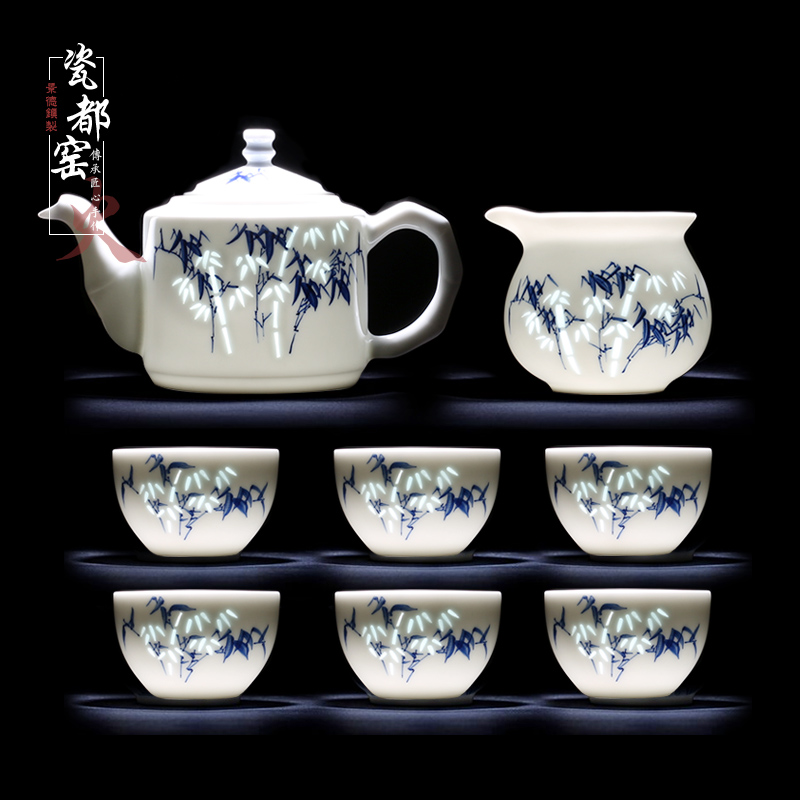 High - grade kung fu tea set ceramic teapot household jingdezhen blue and white exquisite Chinese teacups hand - made tea set