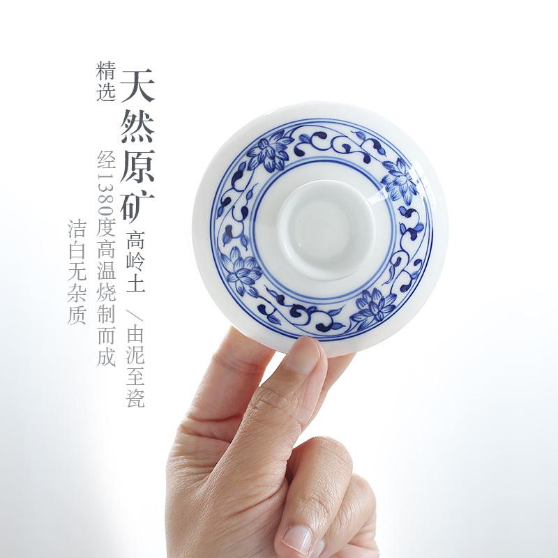 Jingdezhen up the fire which is blue and white hand - made tureen kung fu tea bowls large three cups to white ceramic bowl of household