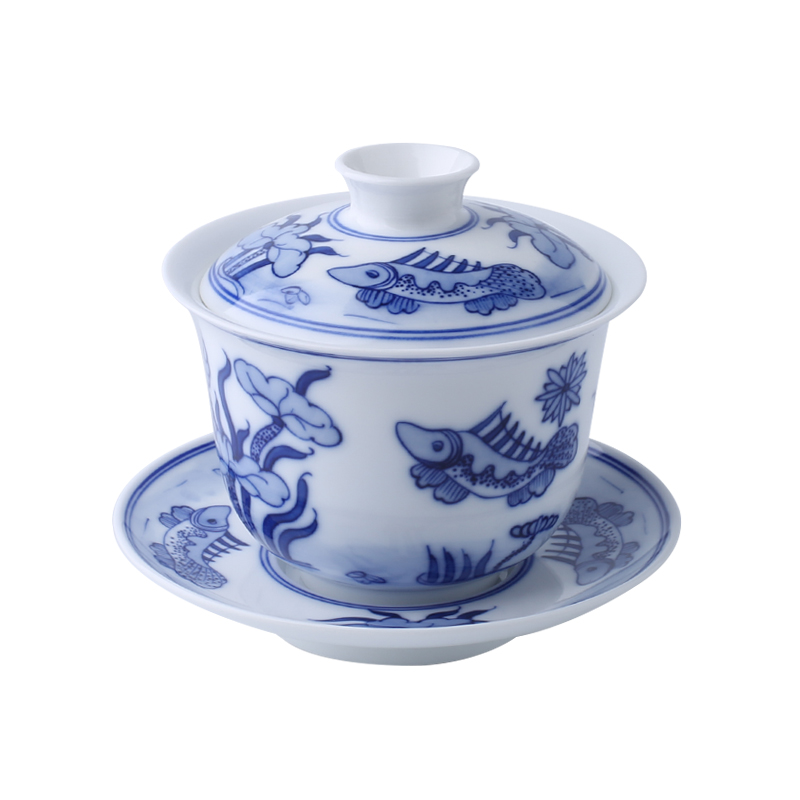 Jingdezhen up the fire which hand to restore ancient ways make tea tureen three only a single large ceramic cups of blue and white porcelain bowl