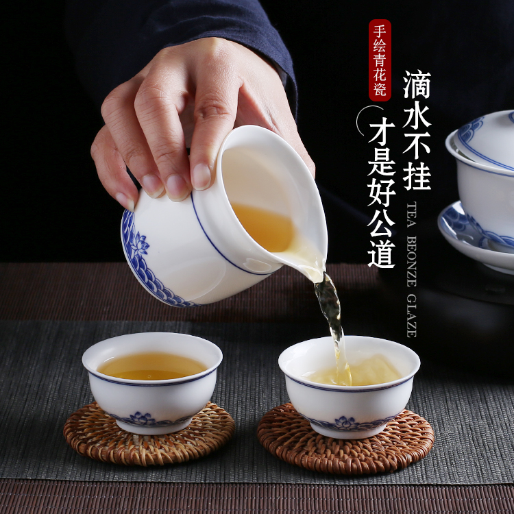 Jingdezhen up the fire which hand made blue and white porcelain tea tea tea set points exchanger with the ceramics fair keller cup and glass