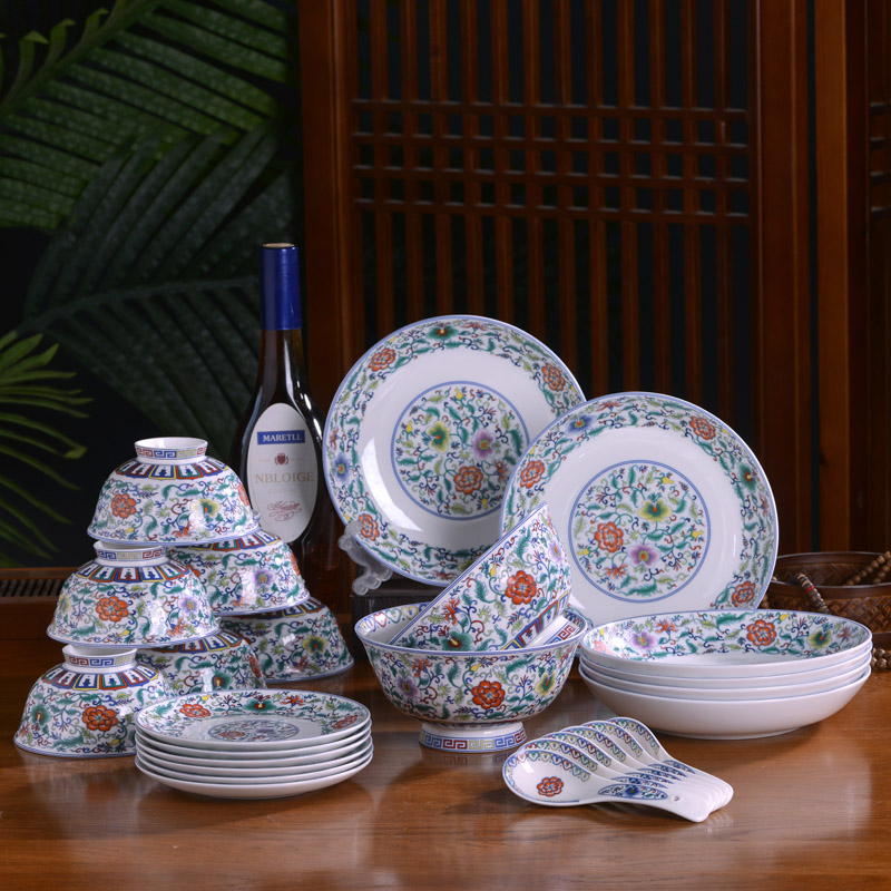 Jingdezhen ceramic tableware small suit Chinese style household bowls of ipads plates combination of archaize rice bowls deep dish ipads plate