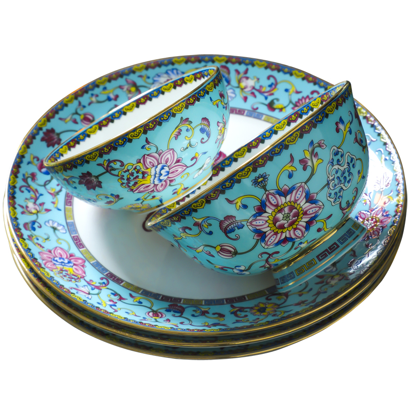 Colored enamel porcelain dishes tableware suit Chinese style household high - grade ipads porcelain rice bowls up phnom penh dish dish soup bowl