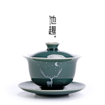 Hes interesting Lin See the deer three before the bowl big frescoed ceramic tea tea bowl single home with lid hand grip bowl