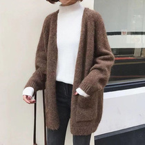 Knit and open-shirt woman in autumn and winter long Han version is loose and lazy long-sleeved and thick-haired sweater coat coat tide