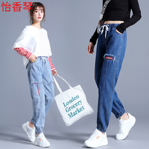 Summer 14 year old Big boy jeans Straight Drum Loose student 15 Teenage Girl Han Edition 12 Tightness Waist 13 Wide Leg Pants 16