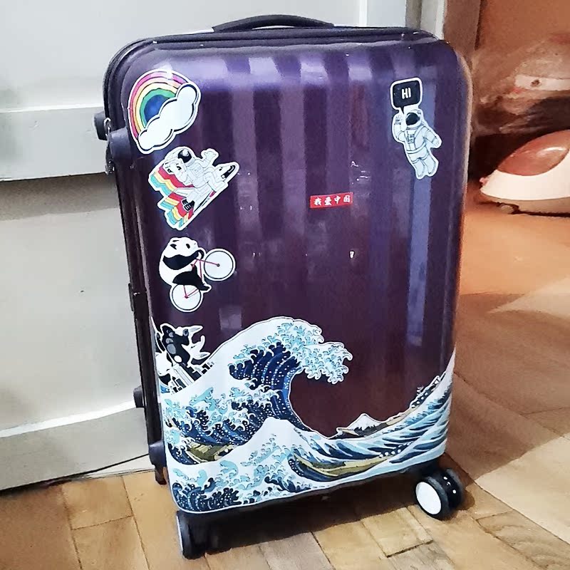 a fas painting in surfing, spray, fresh ins, lage, suitcase, stiers, guitar, japanese series