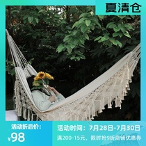 Hammock Outdoor swing Double thickened canvas Handmade tassel anti-rollover shaker Bedroom Student room hanging net bed