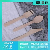 Outdoor picnic barbecue environmental protection tableware Disposable wooden knives forks and spoons Spring travel supplies Net red photo set