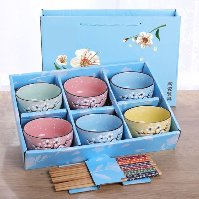 Ceramic tableware small bowl of soup bowl kitchen gift chopsticks sets of gift boxes combination bowl dishes maiden outfit to use