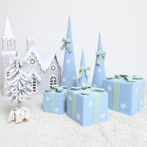 Blue tower tree set Christmas decorative gift box pile head mall hotel window scene layout