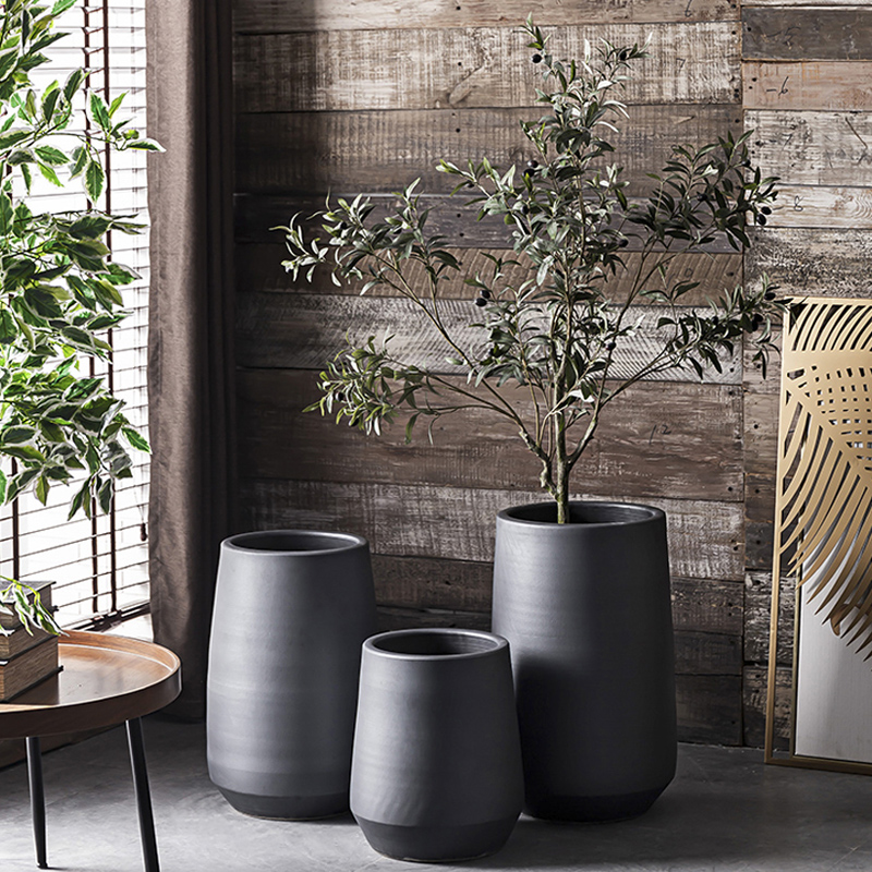 Green plant in northern black ceramic vase flowerpot I and contracted indoor plant decoration cylinder hydroponic POTS of large diameter