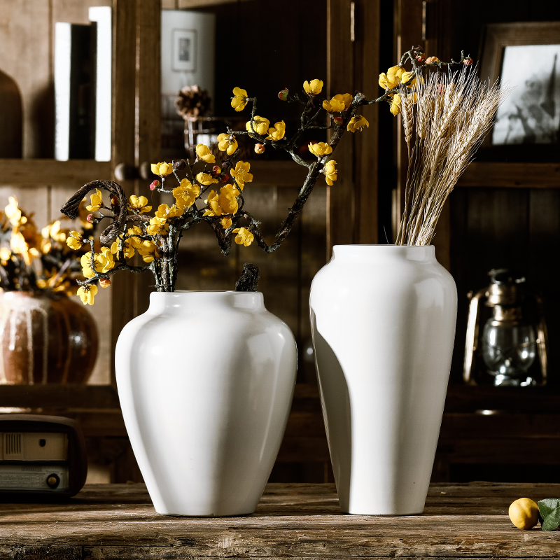 Pure white vase dried flower adornment furnishing articles ceramic sitting room decoration porcelain ware jingdezhen porcelain large POTS