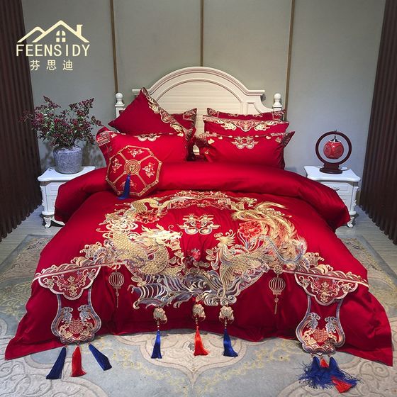 Wedding four-piece set 100 set r big red ten-piece set wedding bedding cotton festive red embroidery
Wedding four-piece set 100 set r big red ten-piece set wedding bedding cotton festive red embroidery