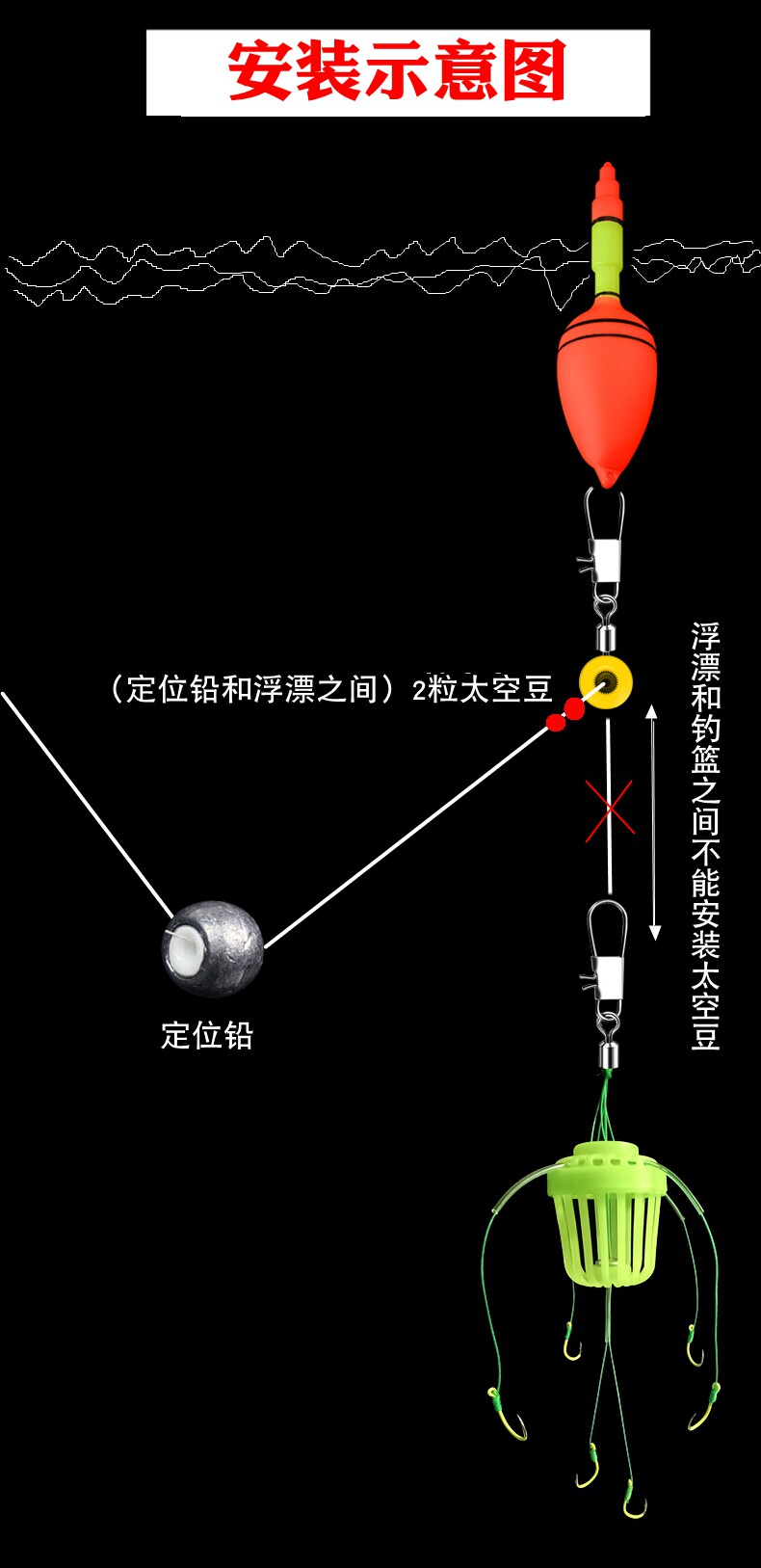 夜光鲢鱼钩鲢鳙水怪花篮钓组成套白鲢花鲢大头抛竿鱼钩海竿专用钩