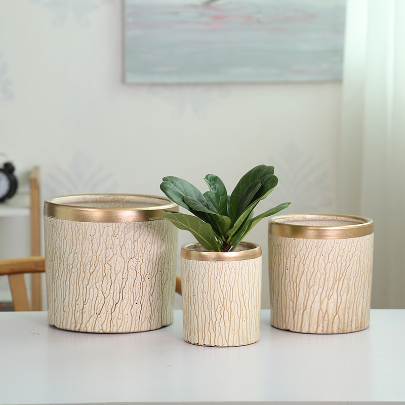 European simple cylindrical straight cylindrical ceramic flower pot new desktop butterfly orchid cactus rich tree green plant POTS