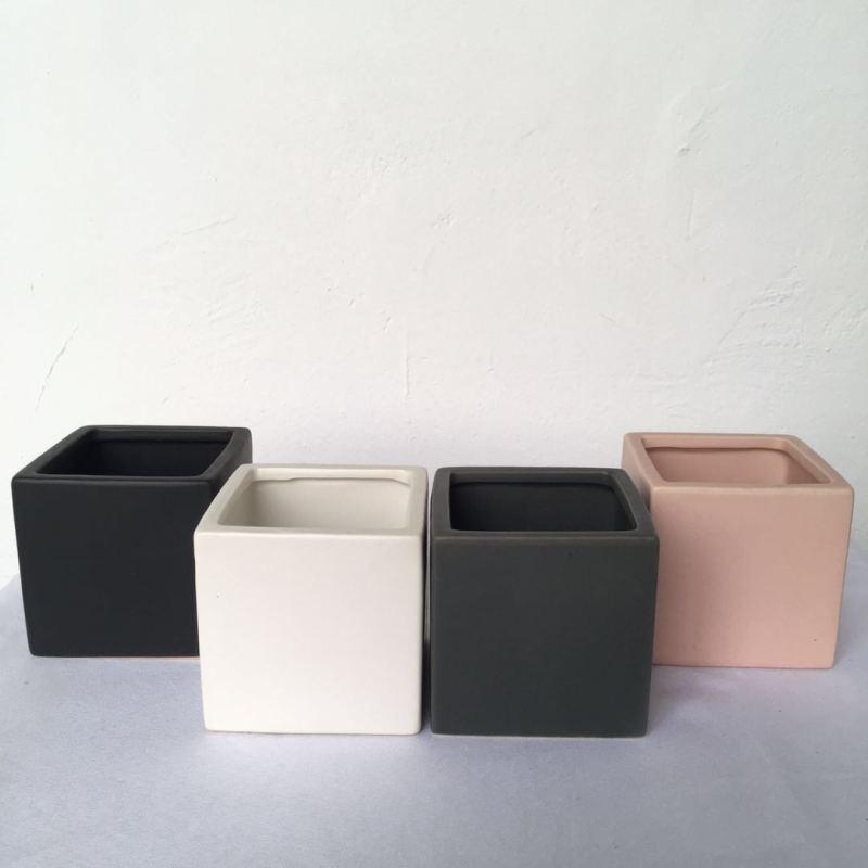 Matte enrolled black white grey square square plane glaze ceramic flower pot meaty plant flower pot