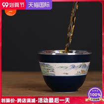 999 sterling silver teacup blue porcelain bag silver cup hand Cup big teacup ceramic tea cup kung fu master Cup Tea Cup