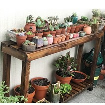 Anti-corrosion solid wood flower stand double-layer custom carbonized wooden stool multi-meat rectangular shoe frame living room wooden small fish tank frame