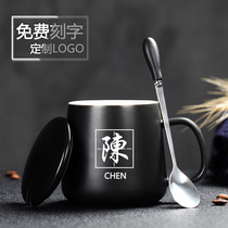 Zhitong ceramic cup Mug Creative couple breakfast cup Lettering custom coffee cup Mens and womens water cup with lid spoon
