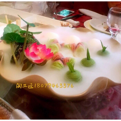 Dry ice sashimi dish dish lotus hotel creative artistic conception Japanese restaurant fruit bowl ceramic tableware move characteristics