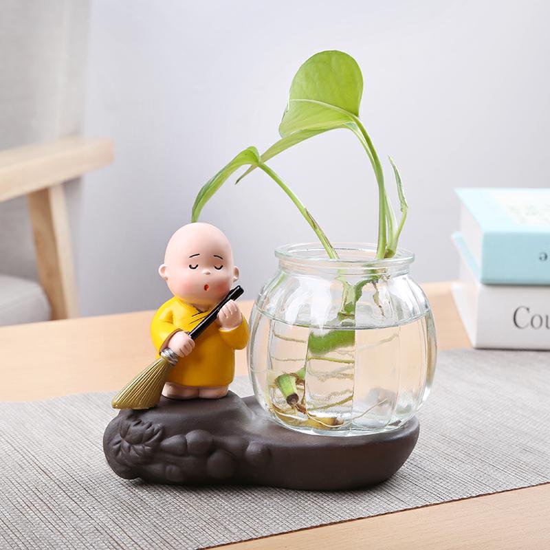 Hydroponic vases, glass transparent creative young monk furnishing articles other flower arranging flower pot home decoration ceramic containers