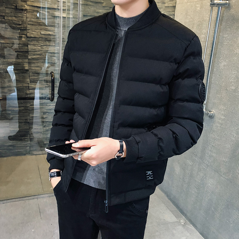 2019秋冬新款男士潮流休闲百搭棉服棒球领青年修身棉衣保暖外套