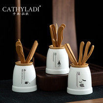 Cathyladi Simple household tea ceremony Ceramic Kung Fu Tea set Accessories set Bamboo tea clip Tea spoon Zen tube